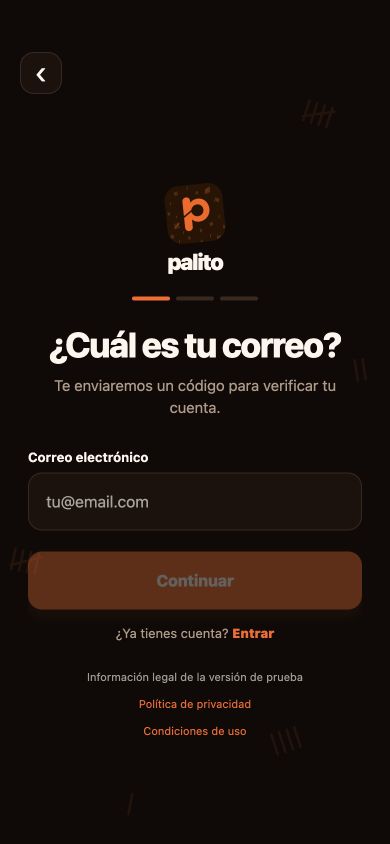 Registro por correo electrónico en Palito