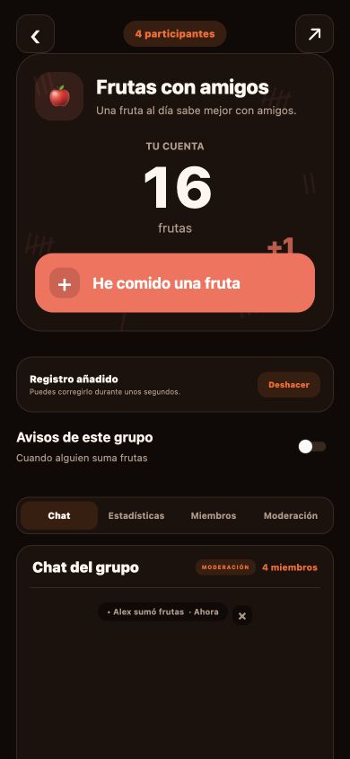 Captura de Palito: contador de frutas y chat del grupo